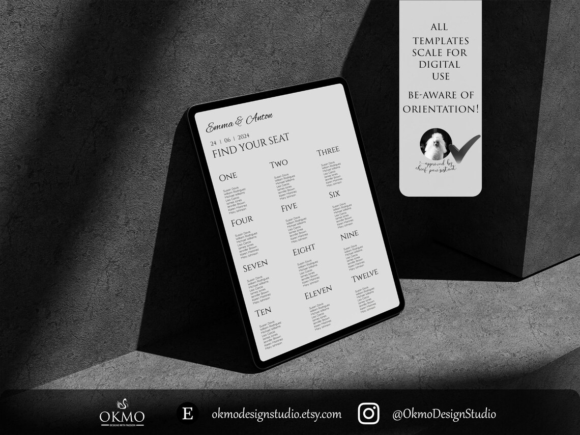 Seating Chart Sign Template Minimalistic Wedding Decor - Etsy