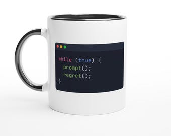 Funny AI Programmer Mug, Prompt Regret Loop, Software Developer Gift (11oz Ceramic)