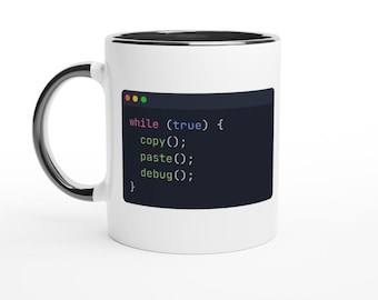 Funny Programmer Mug, Copy Paste Debug Loop, Software Developer Gift (11oz Ceramic)
