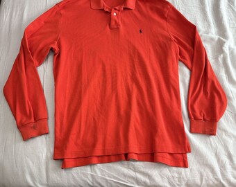 Vintage Polo Ralph Lauren Long Sleeve Polo Shirt Red Men’s L Rugby *flaws