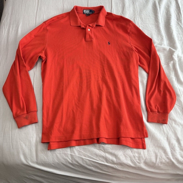 Vintage Polo Ralph Lauren Long Sleeve Polo Shirt Red Men’s L Rugby *flaws