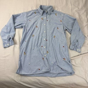 Vintage Warner Bros Studio Shirt M Long Sleeve Button Up Tweety Bird All Over