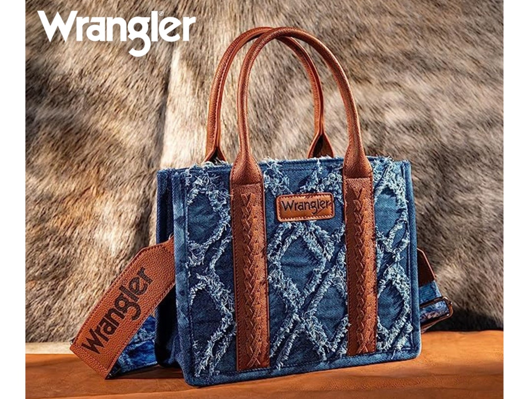 Wrangler Denim Frayed Fringe Small Canvas Tote/crossbody Jean Etsy