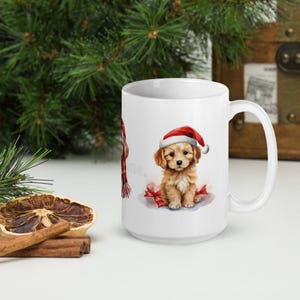 Christmas Dog Mug - 11oz 15oz 20oz Puppy Santa Coffee Cup - Cute Chihuahua Gift for Dog Lovers - Holiday Mug - Red Plaid Winter Mug