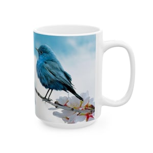 Bluebird Blossom Ceramic Mug - Nature Lover Gift, Floral Coffee Cup, Spring Decor, Bird Lover&#39;s Gift, Cozy Home Accessory, Tea Mug