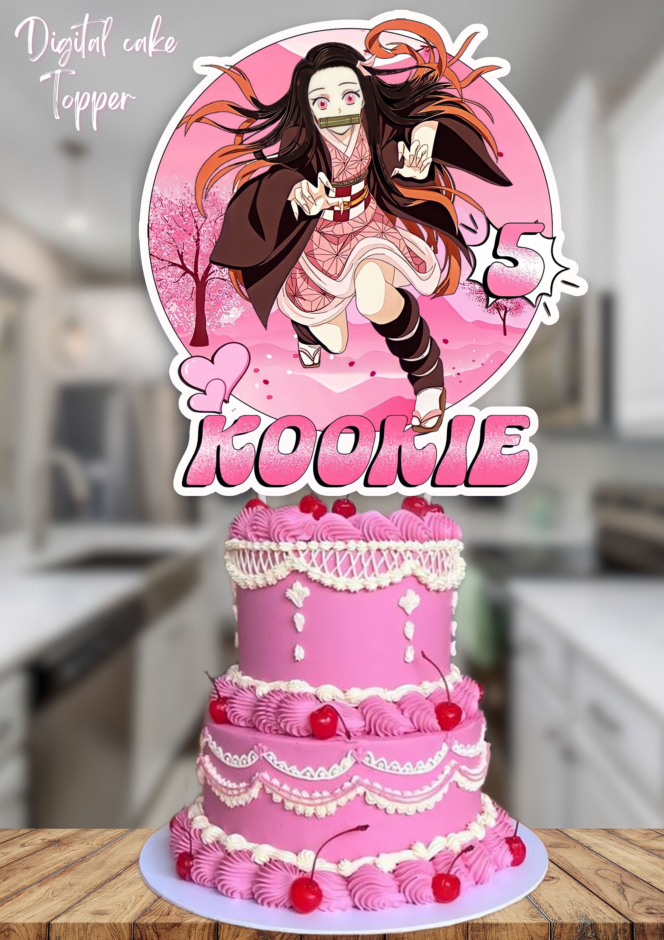 Demon Manga Anime Happy Birthday Cake Topper With Character Digital  Download 