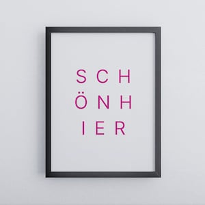 cartel rosa | "bien aquí" | Mural de pared minimalista para pasillo/salón/hogar | Póster con marco de madera | Decoración lista para colgar