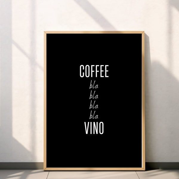 Coffee Poster | Coffee & Vino Poster | Minimalistisches Wandbild für Küche oder Bar | Poster im Holzrahmen | Küchendekoration Ready to hang