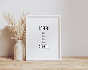 Cartel de café | Póster Café y Aperol | Mural de pared minimalista para cocina/bar | Póster con marco de madera | Decoración de cocina Listo para colgar