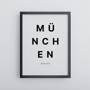 Munich poster with coordinates | Minimalist in black and white | High quality mural | Poster in wooden frame | Decoration ready to hang
