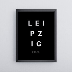 Leipzig poster with coordinates | Minimalist in black and white | High quality mural | Poster in wooden frame | Decoration ready to hang