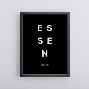 Food poster with coordinates | Minimalist in black and white | High quality mural | Poster in wooden frame | Decoration ready to hang