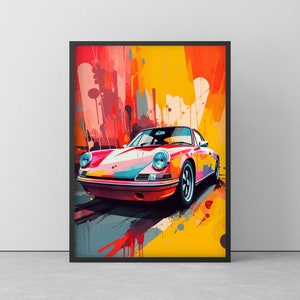 POSTER from PORSCHE 911 - POPART mural from Porsche - Colorful Wallart Poster - Colorful painting with wooden frame - 20 cm to 100 cm
