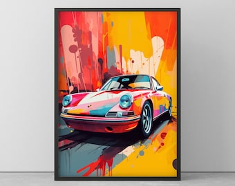 POSTER from PORSCHE 911 - POPART mural from Porsche - Colorful Wallart Poster - Colorful painting with wooden frame - 20 cm to 100 cm
