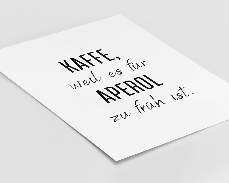 Kaffee & Aperol Poster Lustige Sprüche Minimalistisches Wandbild für