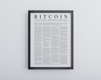 Póster del Libro Blanco de Bitcoin | imagen de bitcoin de alta calidad | Impresión de criptomonedas |Informe técnico Inglés | Accesorio criptográfico | esquema brillante