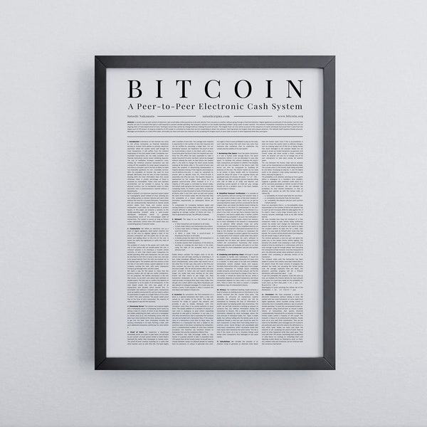 Bitcoin Whitepaper Poster | hochwertiges Bitcoin Bild | Cryptowährung Print |White Paper Englisch | Crypto Accessoire | helles Schema