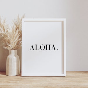 Poster &quot;Aloha&quot; | Minimalist mural for entrance or hallway | Welcome poster in wooden frame | Ready to hang