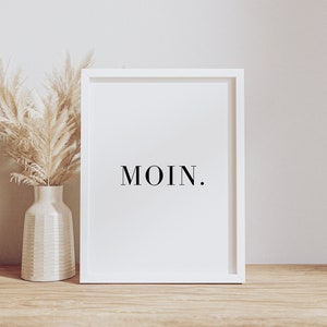 Poster &quot;Moin&quot; | Minimalist mural for entrance or hallway | Welcome poster in wooden frame | Ready to hang