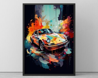 POSTER from PORSCHE - POPART wall picture from Porsche - Colorful Wallart Poster - Colorful painting with wooden frame - 20 cm to 100 cm