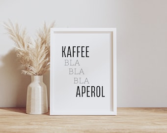 Cartel de café | Póster Café y Aperol | Mural de pared minimalista para cocina/bar | Póster con marco de madera | Decoración de cocina Listo para colgar