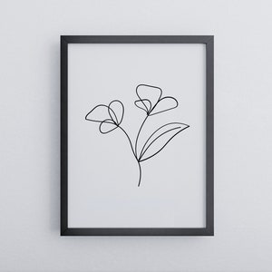 Posters for the home Flowers | hallway, living room, bedroom | Minimalist black and white mural | Poster in wooden frame | Wall Art b/w