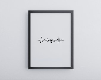 Coffee Poster | Minimalist Wall Mural for Kitchen / Bar | Poster in wooden frame | Kitchen decoration Ready to hang | Gift for coffee fans