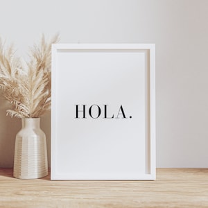 Poster &quot;Hola&quot; | Minimalist mural for entrance or hallway | Welcome poster in wooden frame | Ready to hang