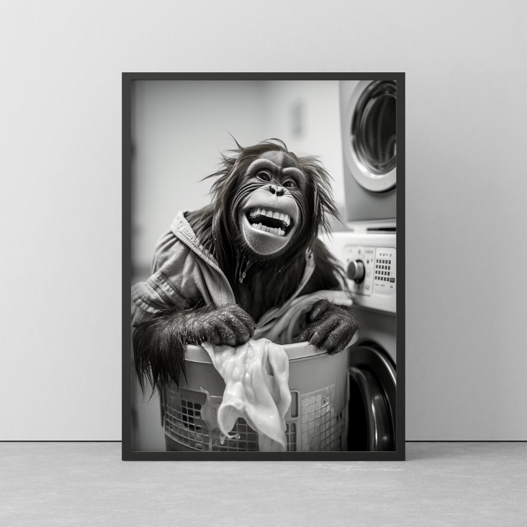 FUNNY MONKEY POSTER in Laundry Room - Unique Wall Art in Black/white ...