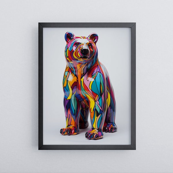 Poster Bunter Bär | Pop-Art Skulptur Wallart | Wandbild Art Bear Style | Modern Poster Ready To Hang