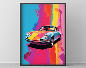 POSTER from PORSCHE - POPART wall picture from Porsche - Colorful Wallart Poster - Colorful painting with wooden frame - 20 cm to 100 cm