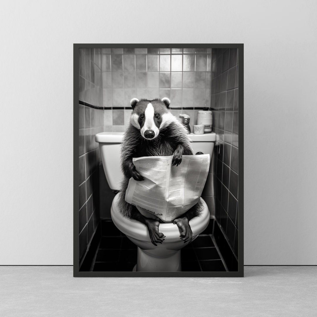 GKUVBF Poster Getigerte Katze Auf Toilette - Lustiges Badezimmer Wandbild 40x60cm