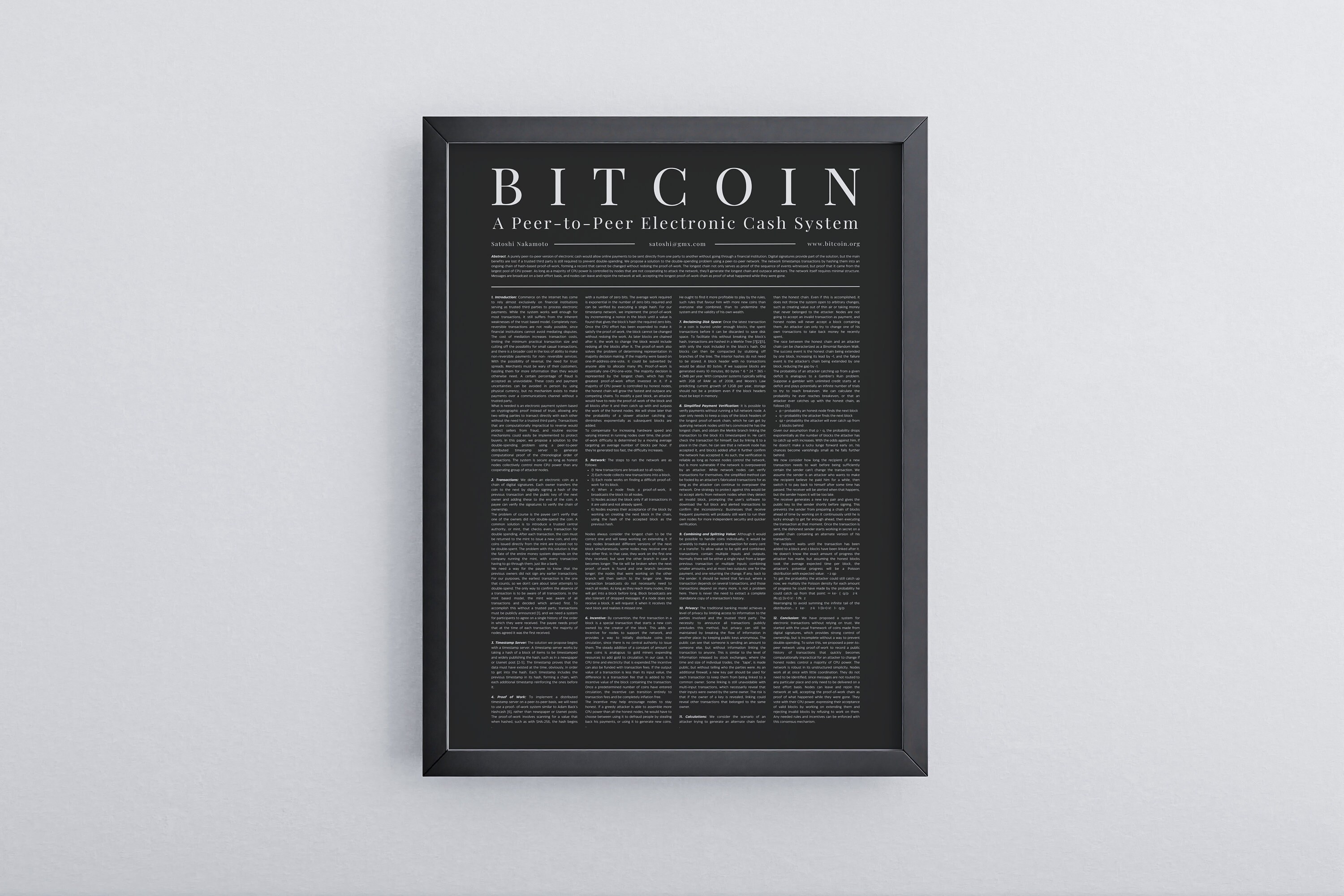 Poster Bitcoin - Affiche Du Livre Blanc De Satoshi Nakamoto - Format A2 (59,4 X 42 Cm) Sur Papier épais 250 G/m² - Idéal Pour Traders, Investisseurs, Décoration Bureau