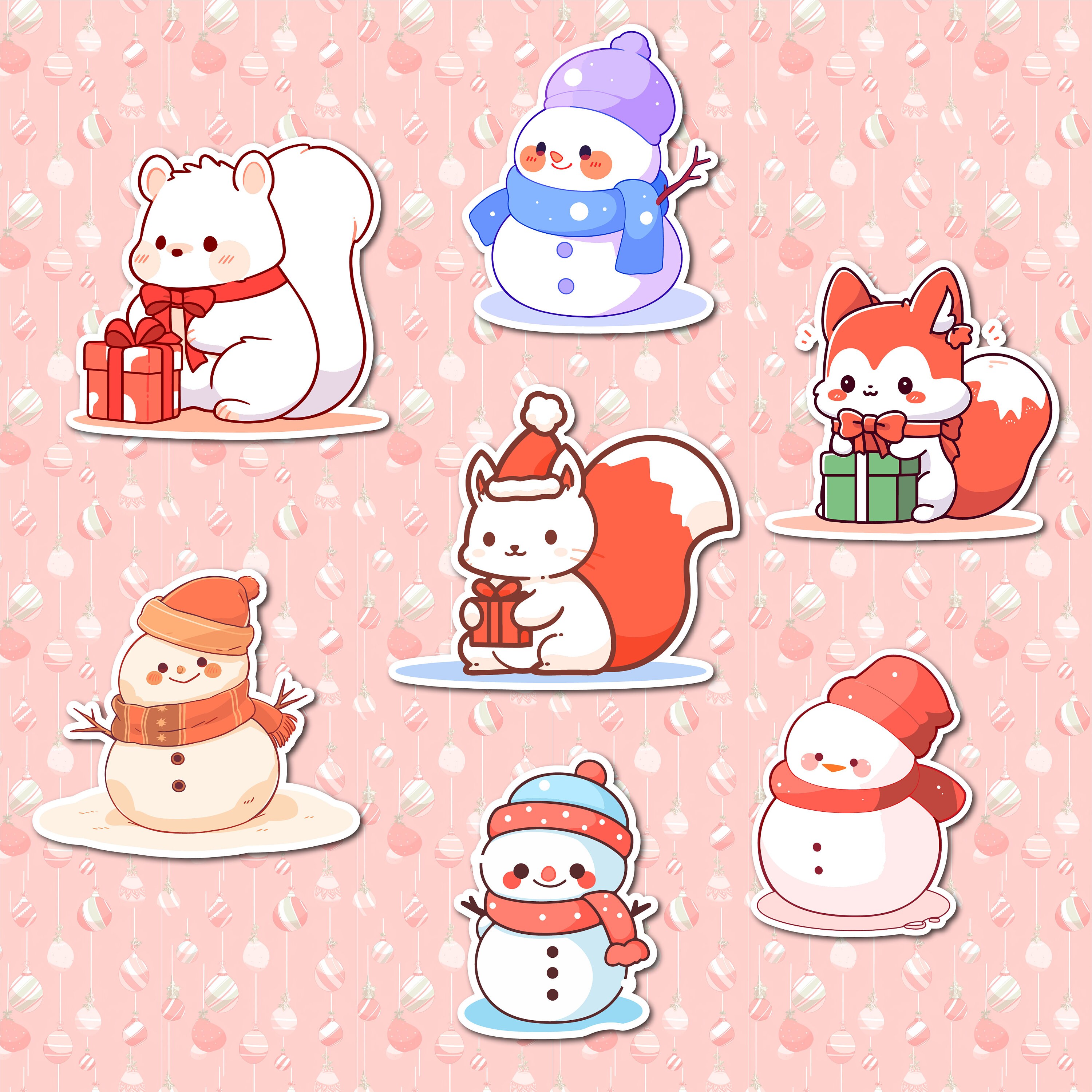 Cute Kawaii Christmas Stickers Bundle Clipart , SVG, PNG, JPG, Vector