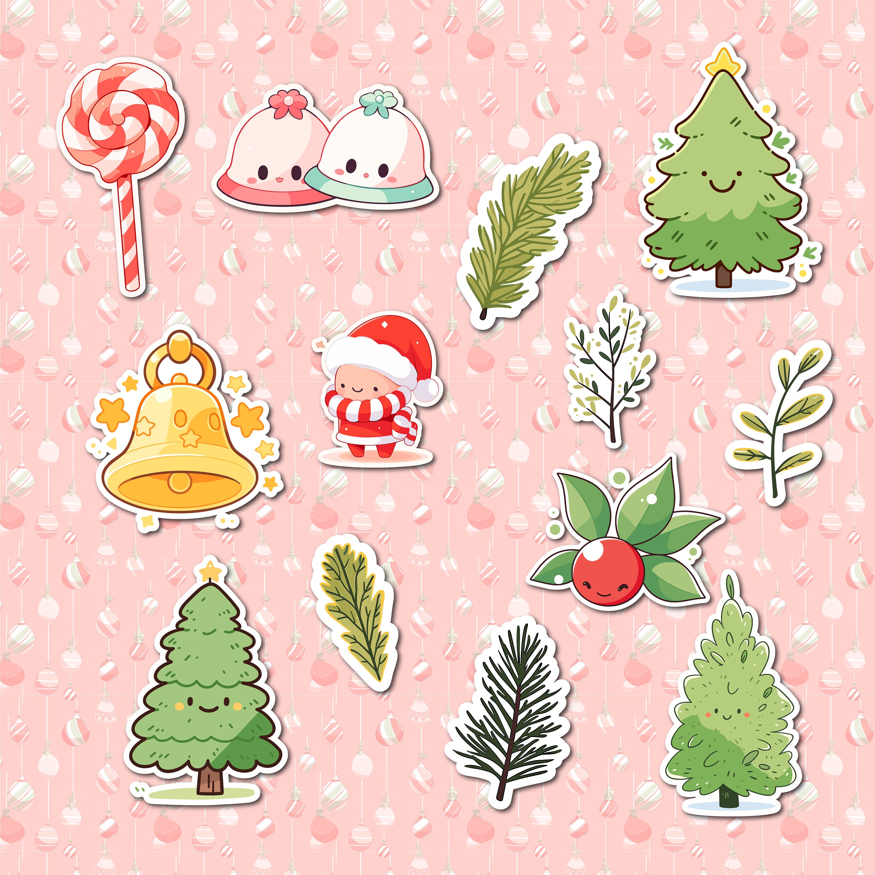 Cute Kawaii Christmas Stickers Bundle Clipart , SVG, PNG, JPG, Vector