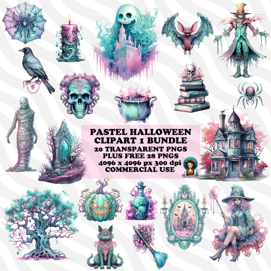 Pastel Halloween Clipart Collection 1 | 20 PNG Pastelloween Watercolor ...