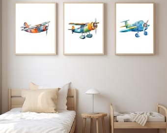 Biplane Print: Travel Nursery, Boys Room Decor (Digital Download)