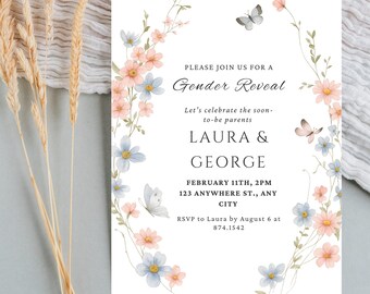 Wildflower Gender Reveal Invitation: Floral Spring & Summer Theme (Digital Download)