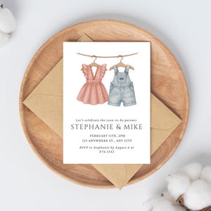 Pink & Blue Gender Reveal Invitation: Baby Clothesline Design (Digital Download, 5x7&quot; Template)