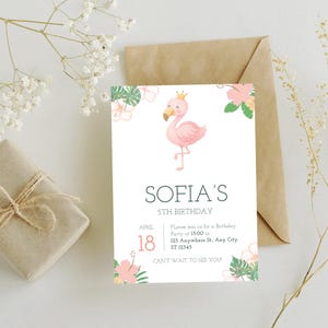 Editable Flamingo Birthday Invitation: Tropical Watercolor Theme (Digital Download)