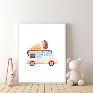 Ice Cream Truck Wall Art | Aesthetic Modern Poster for Kids Room Decor & Baby Shower Gift