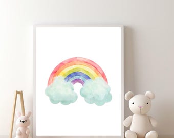 Regenbogen Kinderzimmer Poster: Aquarell Kinderzimmer Dekor (Digitaler Download)