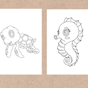 10 Sea Coloring Pages, Printable Sea Creature Art,  Kids Ocean Themed Coloring Sheets, Underwater Creature Printables, DIGITAL DOWNLOAD