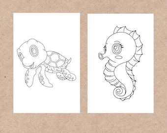 Kleurplaten zeedieren: oceaankunst voor kinderen (digitale download)