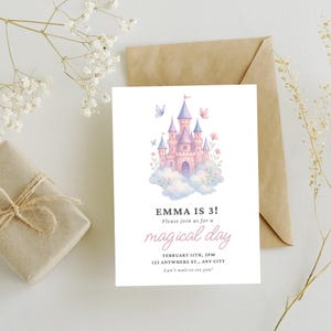 Princess Birthday Invitation, Magical Day Princess Castle Birthday Party Invite, Girls Princess Birthday Party, Editable Invitation Template