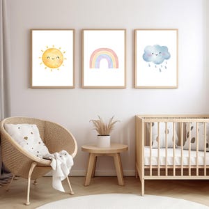 Watercolor Rainbow Nursery Print: Cloud, Sun, Weather (PDF)