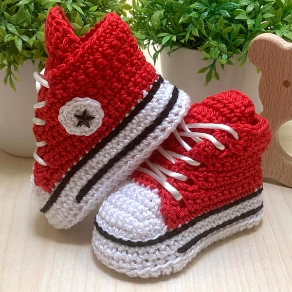 Red Crochet Shoes Baby, Crochet Shoes Unisex, Baby Shower Gift, Baby Sport Shoes Gender Neutral