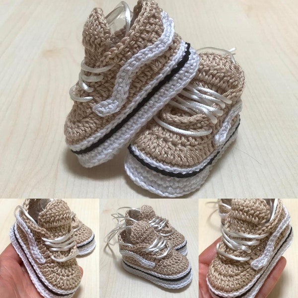 Chaussures au crochet beiges pour nouveau-né, idée cadeau baskets au crochet pour naissance de bébé, chaussures bébé tricotées à la main, chaussures bébé au crochet