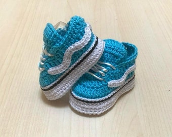 Crocheted Baby Booties, Turquoise Baby Shoes, Crochet Sneakers, Baby Shower Gift, Crochet Baby Shoes For Boy, Newborn Shoes Crochet