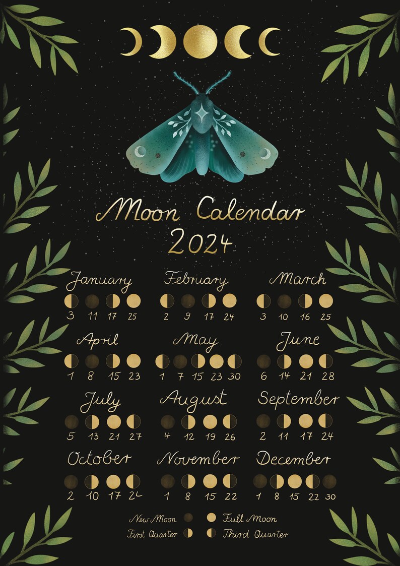 Lunar Calendar 2024 Art Print Print Moth Gothic Whimsical - Etsy